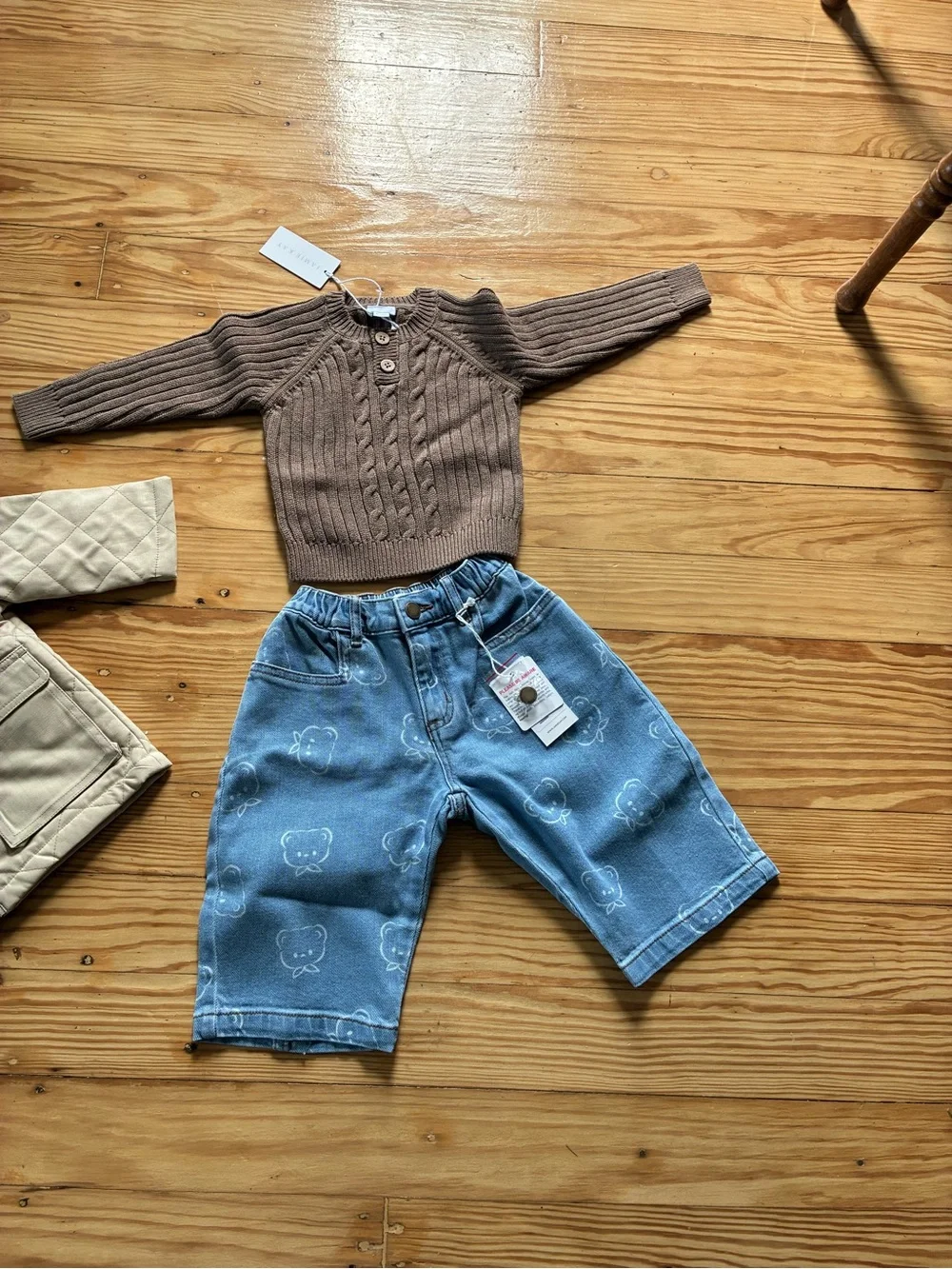 Jamie Kay Brown Cable Knit Sweater with Wooden Buttons 6-12 months